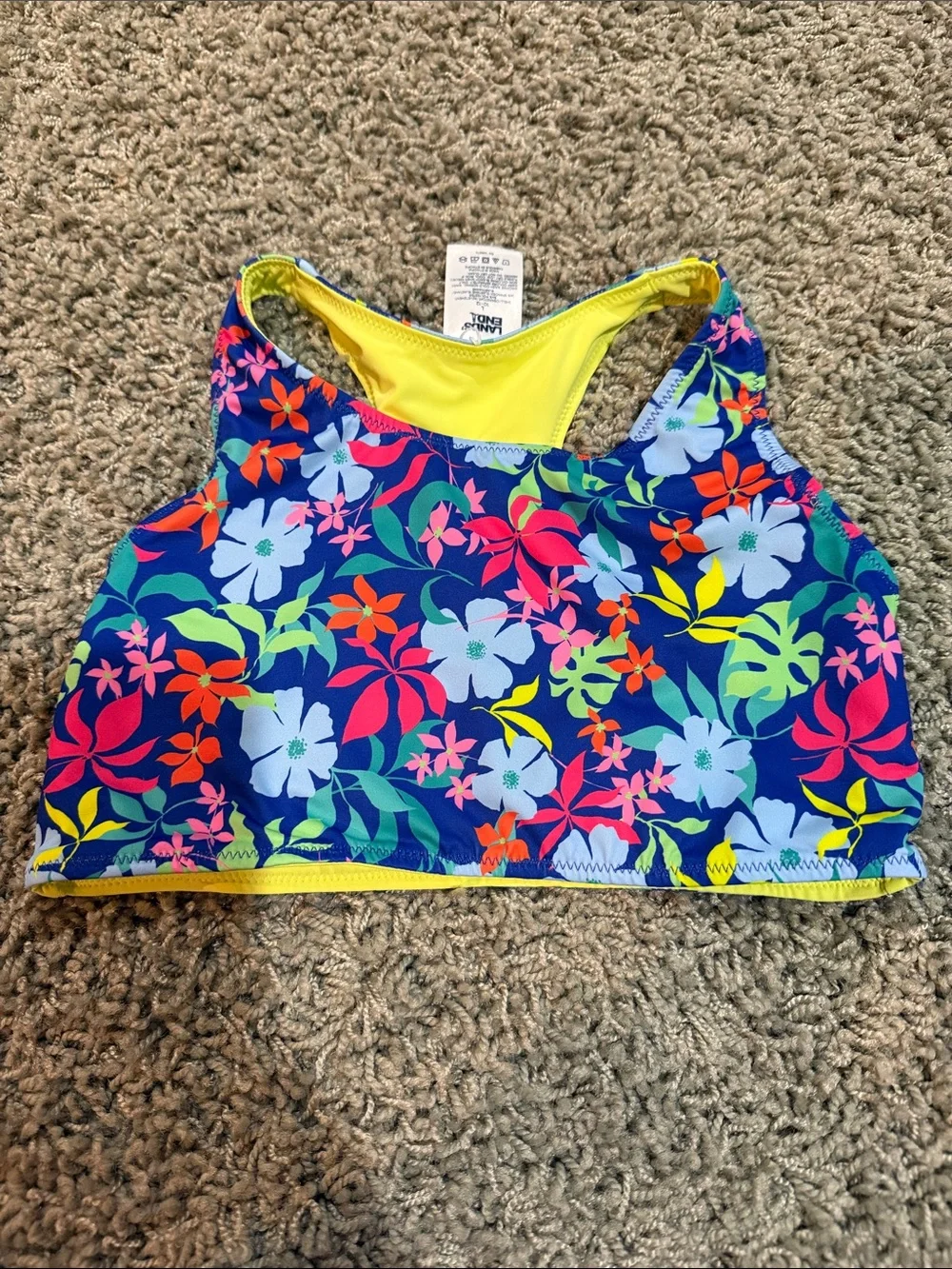 Kids Floral Reversible Tankini Swimsuit Lands End NEW (L 10-12)